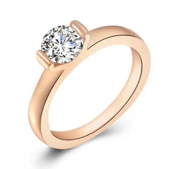 Simulated Diamond Solitaire Ring - Rose Gold - Picture 1 of 4